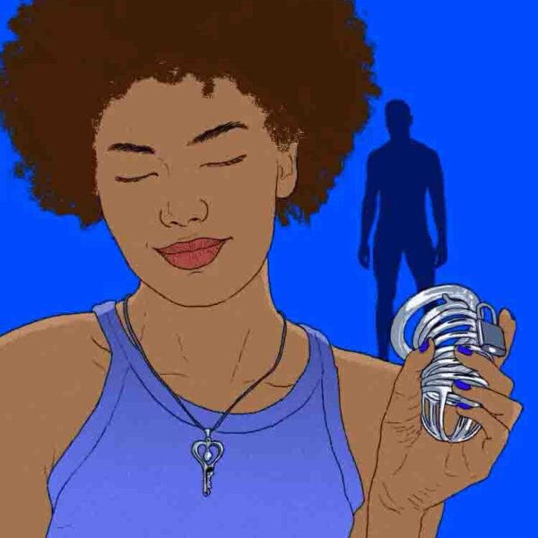 Pingava de tesão tranquei meu marido num cinto de castidade