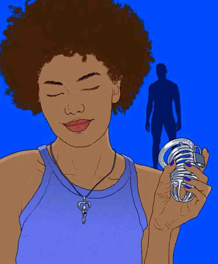 Pingava de tesão tranquei meu marido num cinto de castidade